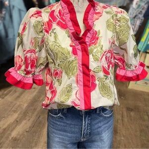 Vibrant Floral Ruffle Blouse